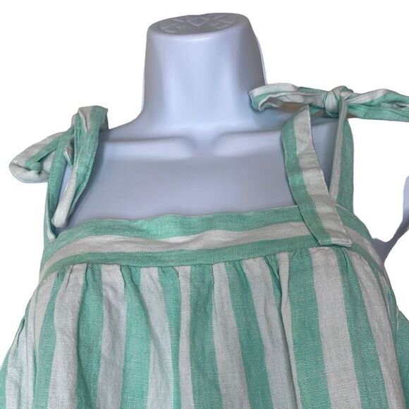 Stoney Clover XL Green White Stripe Tie Straps Linen Blend Babydoll Crop Top NEW - Picture 4 of 8